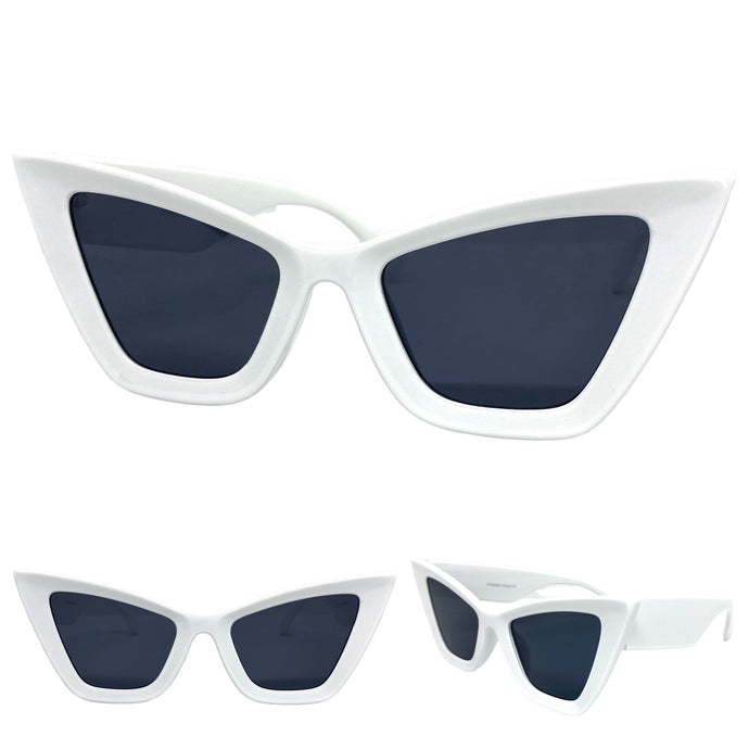 Oversized Vintage Retro Cat Eye Style SUNGLASSES White Frame 48922