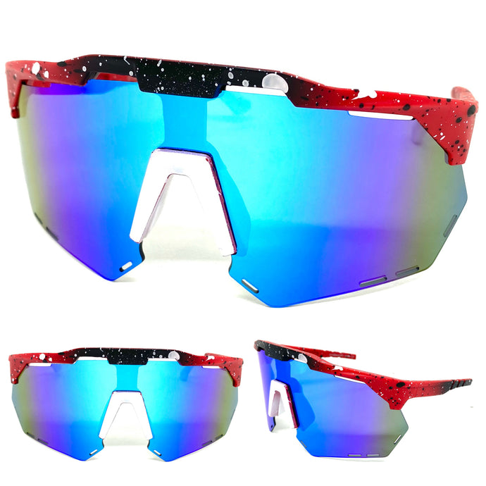 Oversized Retro Sporty Wrap Around Style SUNGLASSES Large Pink Frame 58934