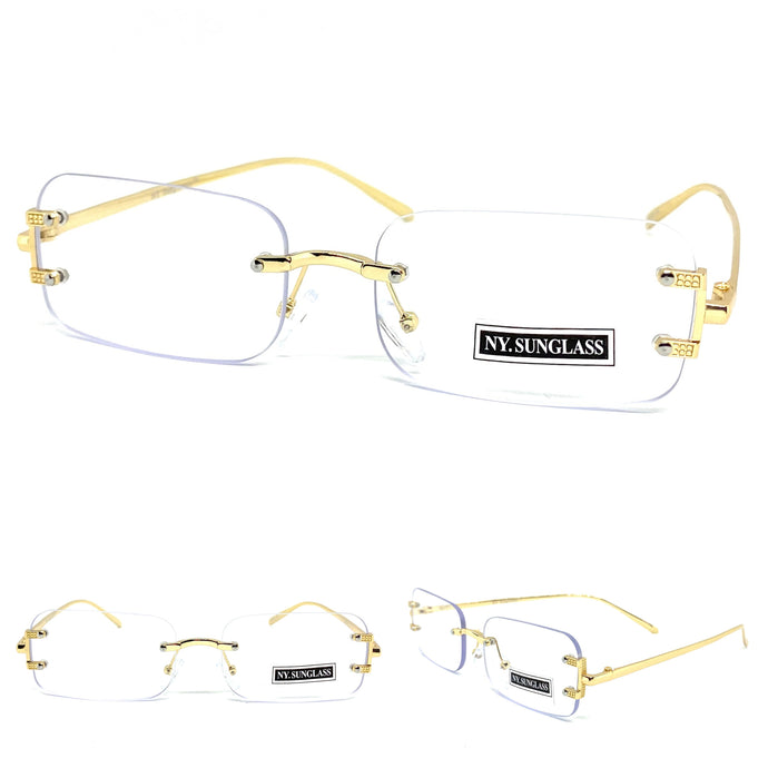 Men's Classy Elegant Luxury Modern CLEAR LENS EYEGLASSES Rimless Gold Frame 8327