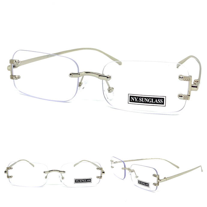 Men's Classy Elegant Luxury Modern CLEAR LENS EYEGLASSES Rimless Silver Frame 8327