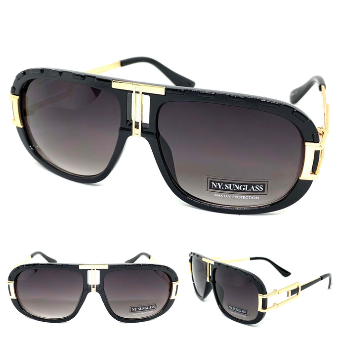 Men's Classic Vintage Retro Hip Hop Style SUNGLASSES Black & Gold Frame 8266
