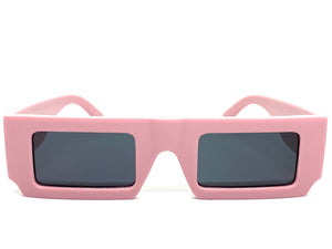 Classic Vintage Retro Style SUNGLASSES Thick Rectangular Pink Frame 80308