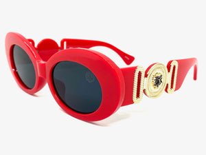 Oversized Exaggerated Retro Style SUNGLASSES Large Thick Red Oval Frame 4078