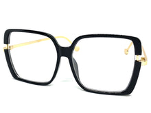 Classic Vintage Retro Style Clear Lens EYEGLASSES Square Black & Gold Frame 89380