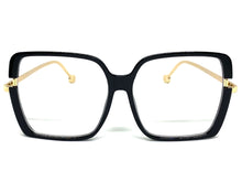 Classic Vintage Retro Style Clear Lens EYEGLASSES Square Black & Gold Frame 89380