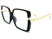 Classic Vintage Retro Style Clear Lens EYEGLASSES Square Black & Gold Frame 89380