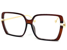 Classic Vintage Retro Style Clear Lens EYEGLASSES Square Brown & Gold Frame 89380