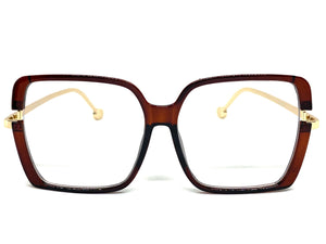 Classic Vintage Retro Style Clear Lens EYEGLASSES Square Brown & Gold Frame 89380