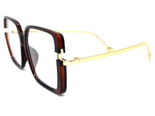 Classic Vintage Retro Style Clear Lens EYEGLASSES Square Brown & Gold Frame 89380