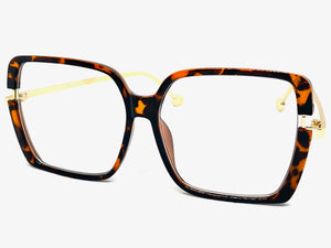 Classic Vintage Retro Style Clear Lens EYEGLASSES Square Tortoise & Gold Frame 89380