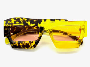 Classic Modern Retro Raver Party SUNGLASSES Funky Yellow Frame 2124