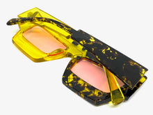 Classic Modern Retro Raver Party SUNGLASSES Funky Yellow Frame 2124