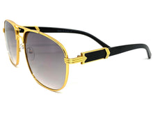 Men's Classy Elegant Luxury Retro Hip Hop Aviator Style SUNGLASSES Gold & Faux Wooden Frame E0853