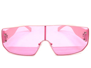 Women's Oversized Retro Shield Style SUNGLASSES Large Pink Frame & Lens E0605