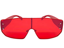 Women's Oversized Retro Shield Style SUNGLASSES Large Red Frame & Lens E0605