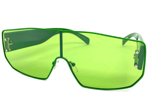 Women's Oversized Retro Shield Style SUNGLASSES Large Green Frame & Lens E0605