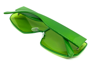 Women's Oversized Retro Shield Style SUNGLASSES Large Green Frame & Lens E0605