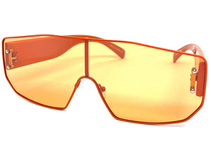 Women's Oversized Retro Shield Style SUNGLASSES Large Orange Frame & Lens E0605