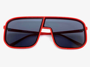 Oversized Modern Retro Shield Style SUNGLASSES Large Red Frame 58598