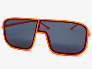 Oversized Modern Retro Shield Style SUNGLASSES Large Neon Orange Frame 58598