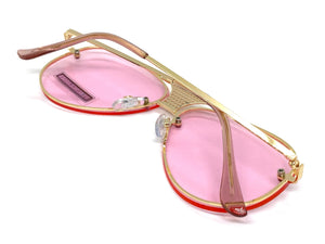 Classy Elegant Retro Style SUNGLASSES Gold Frame - Pink Lens 7498