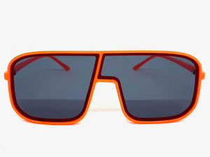 Oversized Modern Retro Shield Style SUNGLASSES Large Neon Orange Frame 58598
