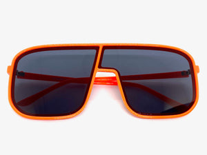 Oversized Modern Retro Shield Style SUNGLASSES Large Neon Orange Frame 58598
