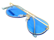 Classy Elegant Retro Style SUNGLASSES Gold Frame - Blue Lens 7498