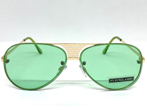 Classy Elegant Retro Style SUNGLASSES Gold Frame - Mint Green Lens 7498