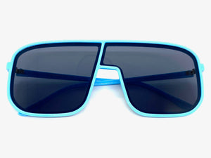Oversized Modern Retro Shield Style SUNGLASSES Large Baby Blue Frame 58598