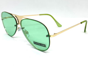 Classy Elegant Retro Style SUNGLASSES Gold Frame - Mint Green Lens 7498