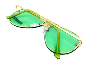 Classy Elegant Retro Style SUNGLASSES Gold Frame - Mint Green Lens 7498