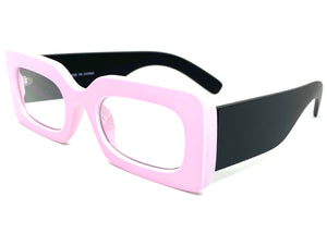 Classic Vintage RETRO Style Clear Lens EYE GLASSES Rectangular Thick Pink & Black Optical Frame - RX Capable 81041