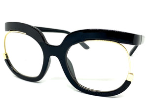 Oversized Classic Vintage RETRO Style Clear Lens EYEGLASSES Black Optical Frame - RX Capable 1459