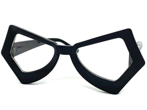 Classic Vintage Funky RETRO Style Clear Lens EYEGLASSES Black Optical Frame - RX Capable P0065-13