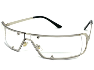 Contemporary Modern Wrap Style Clear Lens with Slight Tint SUNGLASSES Silver Frame