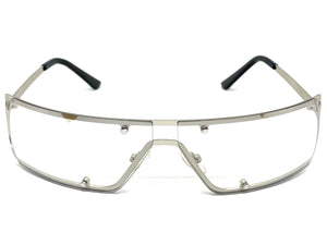 Contemporary Modern Wrap Style Clear Lens with Slight Tint SUNGLASSES Silver Frame