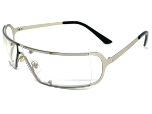 Contemporary Modern Wrap Style Clear Lens with Slight Tint SUNGLASSES Silver Frame