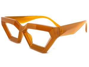 Exaggerated Modern Retro Cat Eye Style Clear Lens EYEGLASSES Thick Caramel Optical Frame - RX Capable 4079