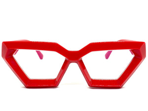 Exaggerated Modern Retro Cat Eye Style Clear Lens EYEGLASSES Thick Red Optical Frame - RX Capable 4079