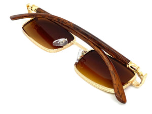 Men's Classy Elegant Luxury Modern SUNGLASSES Gold & Faux Wood Frame 7541
