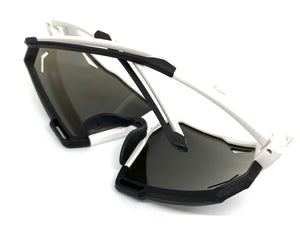 Oversized Retro Sporty Wrap Around Style SUNGLASSES Large White & Black Frame BP0182