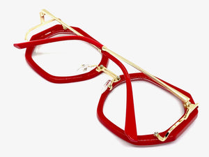 Oversized Vintage Retro Style Clear Lens EYEGLASSES Large Red & Gold Optical Frame - RX Capable 68082