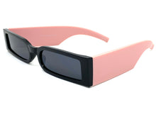 Futuristic Modern Retro Style SUNGLASSES Thin Rectangular Black & Pink Frame 80217