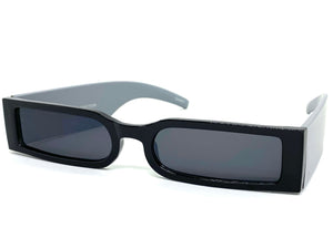 Futuristic Modern Retro Style SUNGLASSES Thin Rectangular Black & Gray Frame 80217