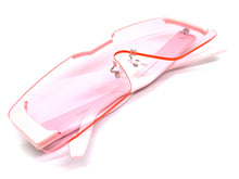 Futuristic Modern Retro Shield Style SUNGLASSES Large Pink Frame & Lens 58794