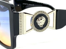 Men's Classy Elegant Luxury Designer Style SUNGLASSES Black Frame with Gold Medallion 58775