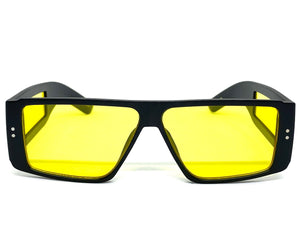 Futuristic Modern Retro Style SUNGLASSES Rectangular Black Frame Yellow Lens 6745