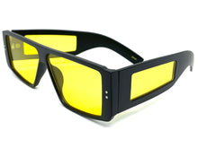 Futuristic Modern Retro Style SUNGLASSES Rectangular Black Frame Yellow Lens 6745