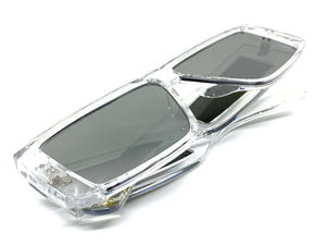 Futuristic Modern Retro Style SUNGLASSES Rectangular Transparent Frame Silver Lens 6745